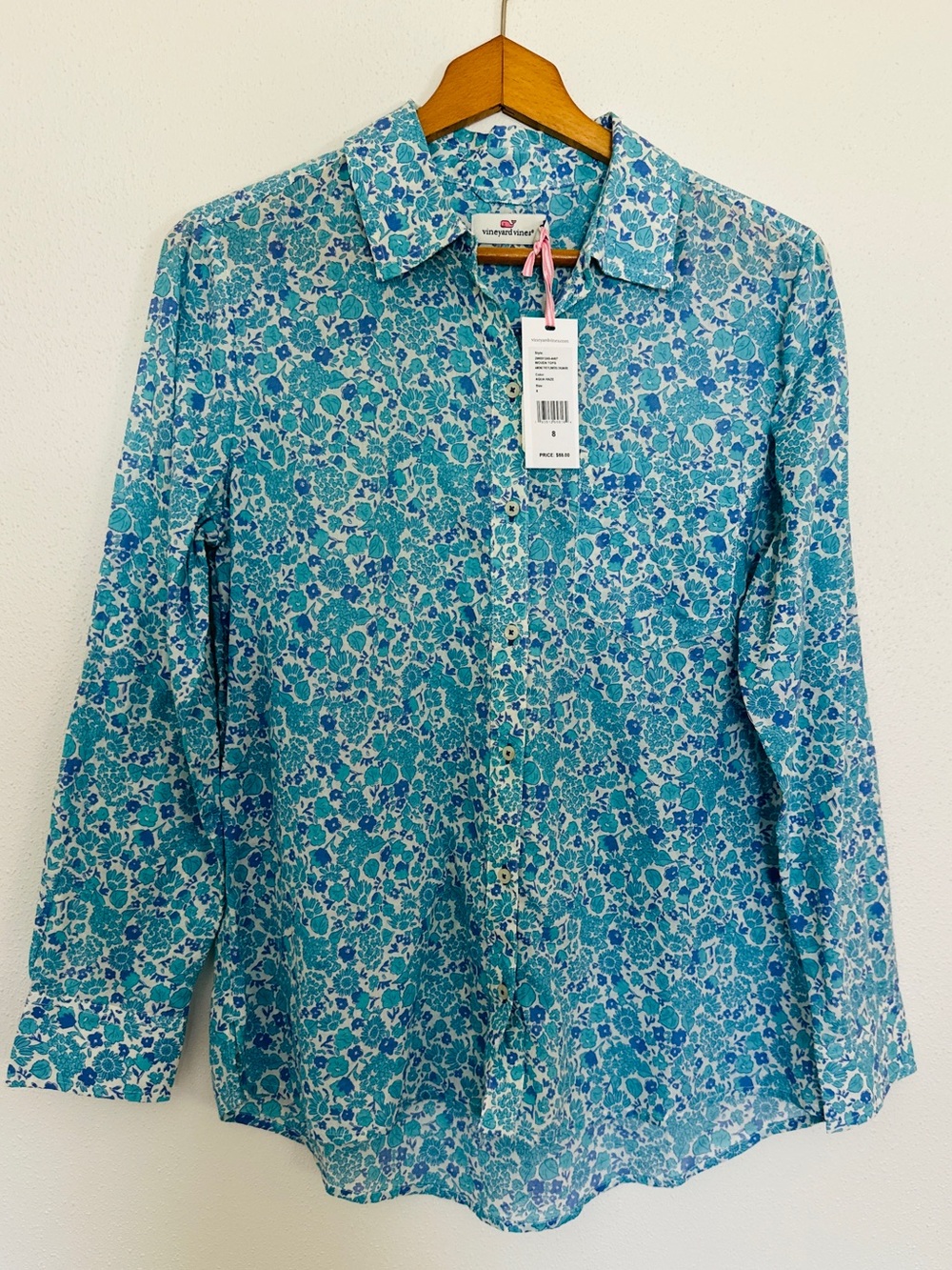 Vineyard Vines Floral Button Down Shirt NWT Size 8 Blue Long Sleeve Classic